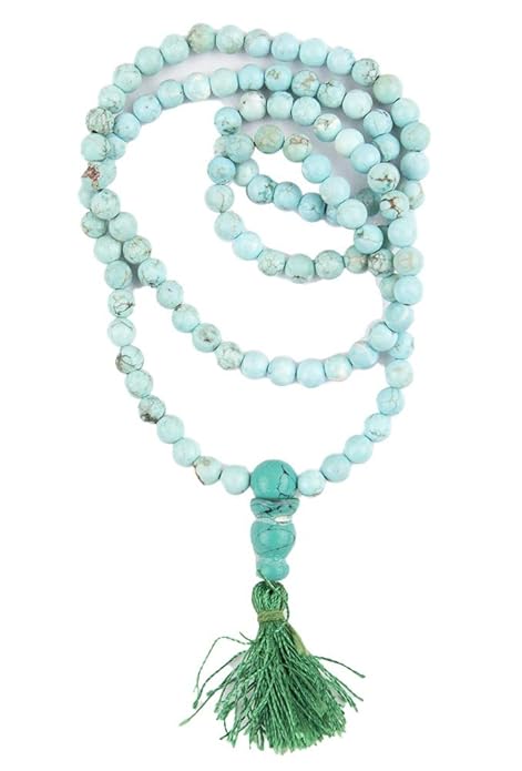 Natural Turquoise Mala Necklace (108 Beads) – Protection & Wisdom  | Healing Japa Mala with Tassel | Unisex Spiritual Jewelry