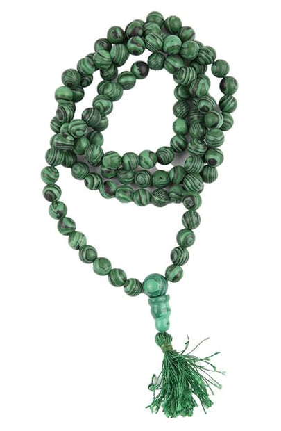💚 Natural Malachite Mala Necklace (108 beads) – Protection & Transformation| Natural Healing Japa Mala with Tassel | Unisex Spiritual Jewelry