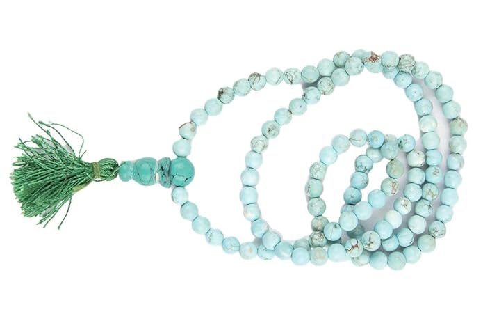 Natural Turquoise Mala Necklace (108 Beads) – Protection & Wisdom  | Healing Japa Mala with Tassel | Unisex Spiritual Jewelry