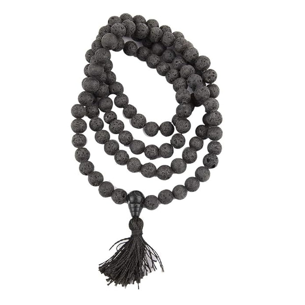 Black Lava Stone Mala Necklace 108 Beads for Meditation & Yoga | Natural Healing Japa Mala with Tassel | Unisex Spiritual Jewelry