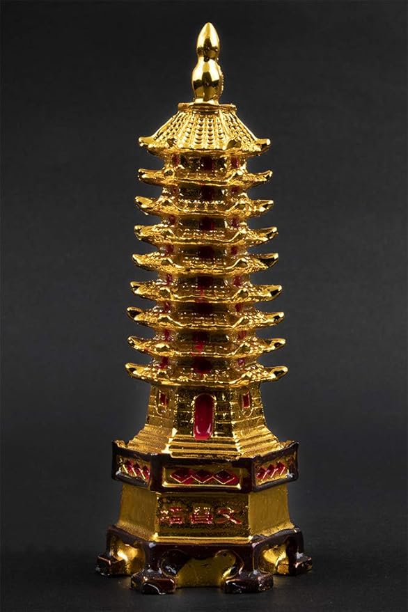 Golden Feng Shui Pagoda Tower Showpiece | Lucky Wealth & Success Pagoda Statue for Home, Office & Vastu Decor