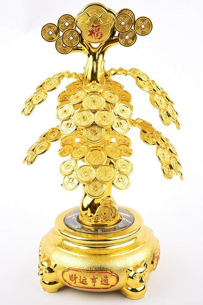 Golden Money Tree Showpiece for Home Decor & Office | Feng Shui Wealth Tree with Coins | Lucky Prosperity Statue Gift