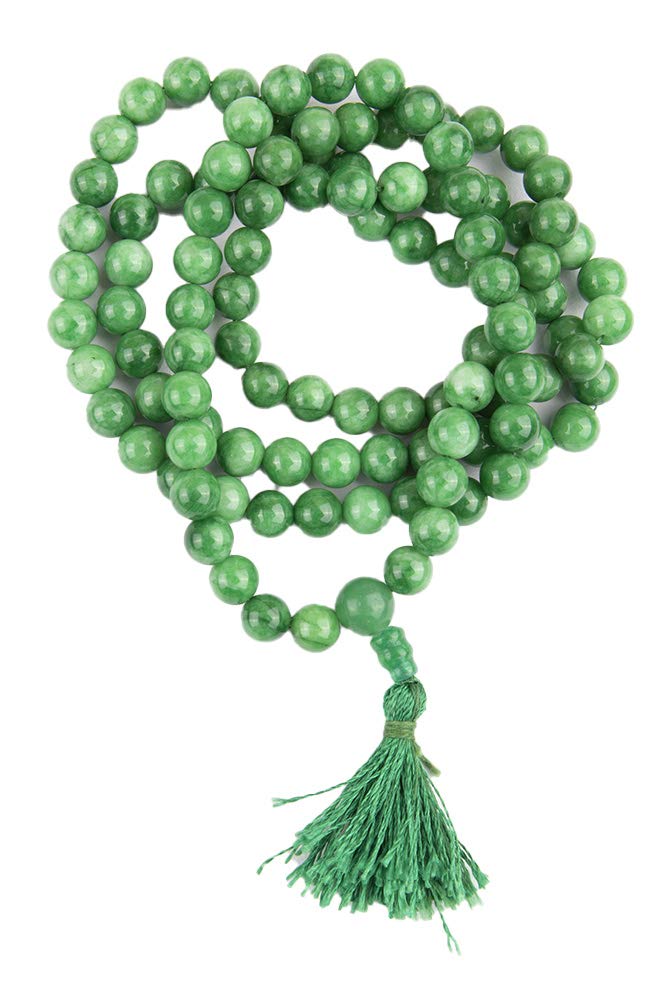 Natural Green Jade Mala Necklace – Harmony & Prosperity  | Spiritual Healing Japa Mala with Tassel | Unisex Yoga Jewelry