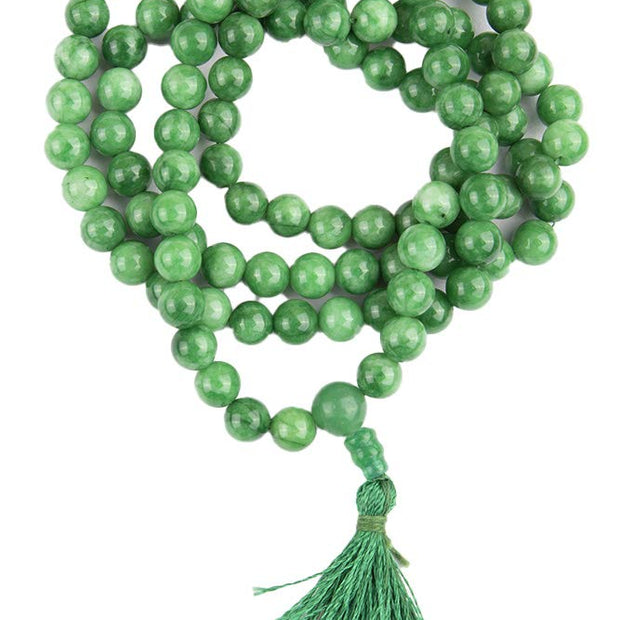 Natural Green Jade Mala Necklace – Harmony & Prosperity  | Spiritual Healing Japa Mala with Tassel | Unisex Yoga Jewelry
