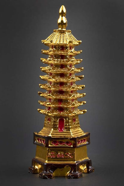 Golden Feng Shui Pagoda Tower Showpiece | Lucky Wealth & Success Pagoda Statue for Home, Office & Vastu Decor
