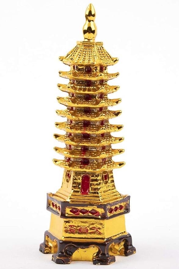 Golden Feng Shui Pagoda Tower Showpiece | Lucky Wealth & Success Pagoda Statue for Home, Office & Vastu Decor