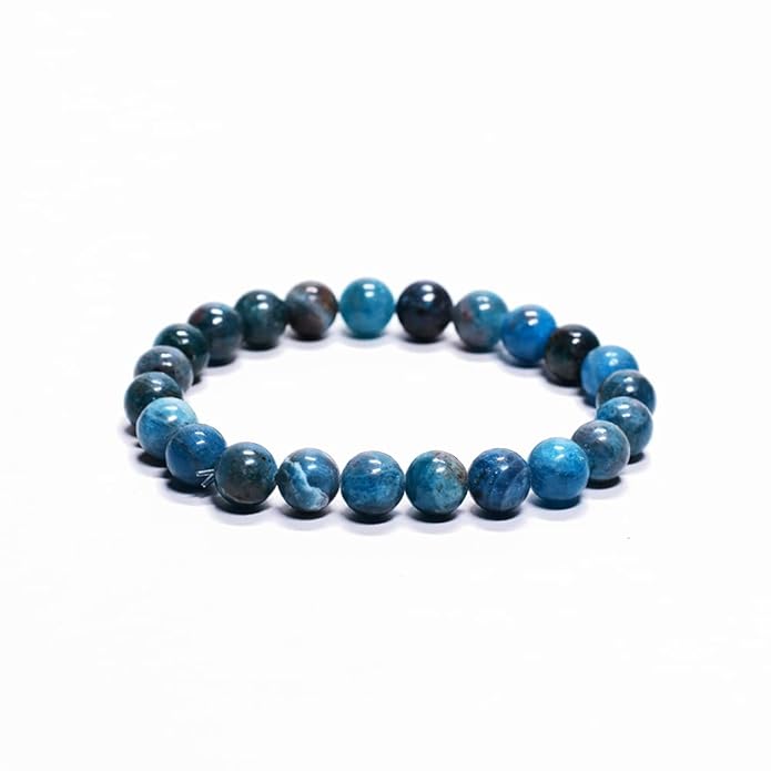 Natural Blue Apatite Crystal Bead Bracelet – Handmade Healing Stone Stretch Bracelet for Men & Women