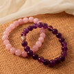 LOVE AND HEALTH COMBO - Natural Rose Quartz & Amethyst Bracelets – Healing, Love & Spiritual Energy Jewelryartz and Amethyst Crystal Bead Bracelet Set - Spiritual Healing Jewelry with Silver Buddha Charm - Calming Gemstone Energy Bracelets for Men & Women