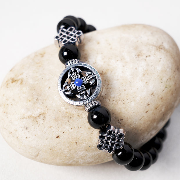 Black Agate Beaded Bracelet with Vajra  – Protection & Energy Jewelry for Men & Women