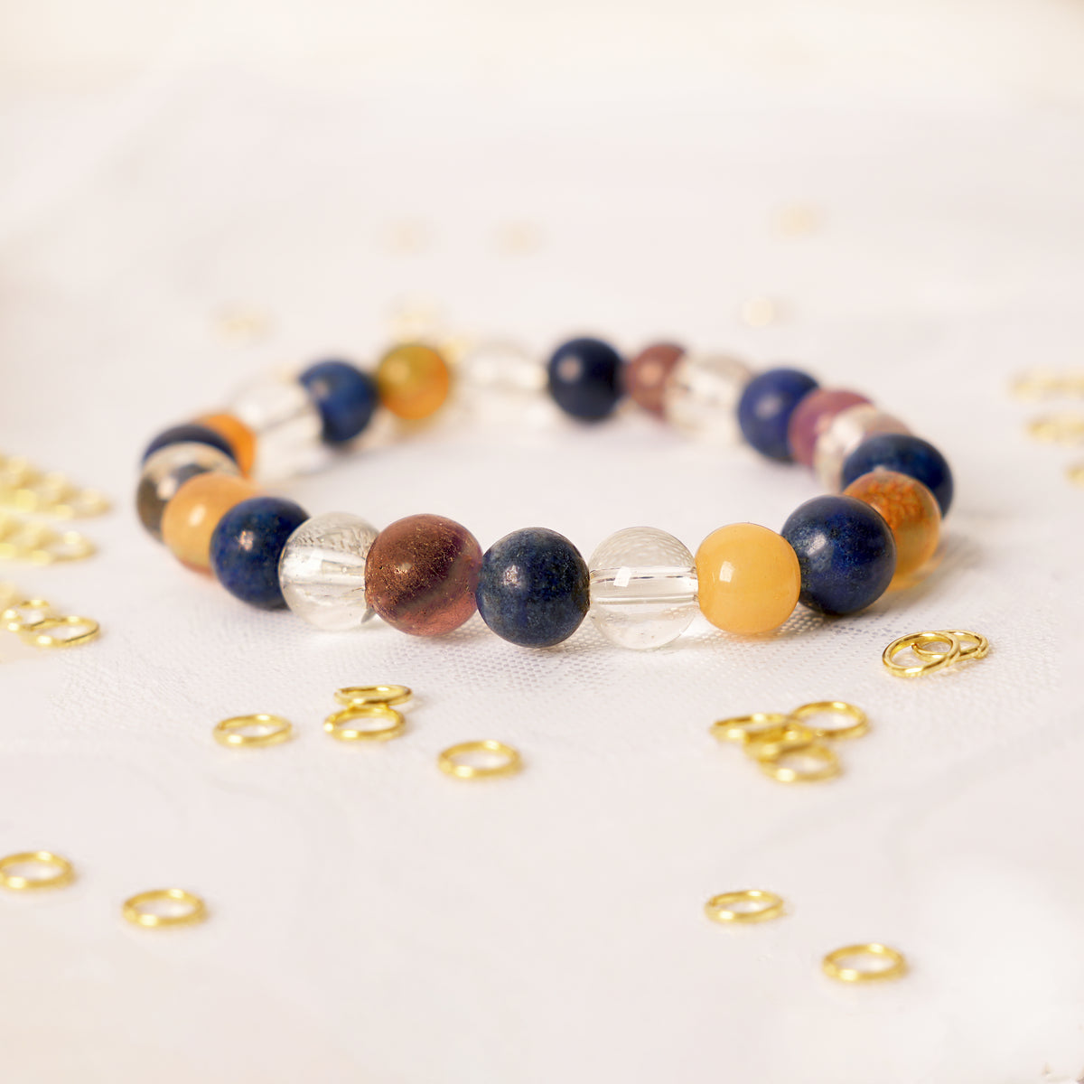 Natural Lapis Lazuli & Citrine Healing Bracelet - High-Clarity Quartz & Sunstone Beaded Jewelry - Manifestation, Wisdom & Joy Crystal Stretch Bracelet for Men & Women