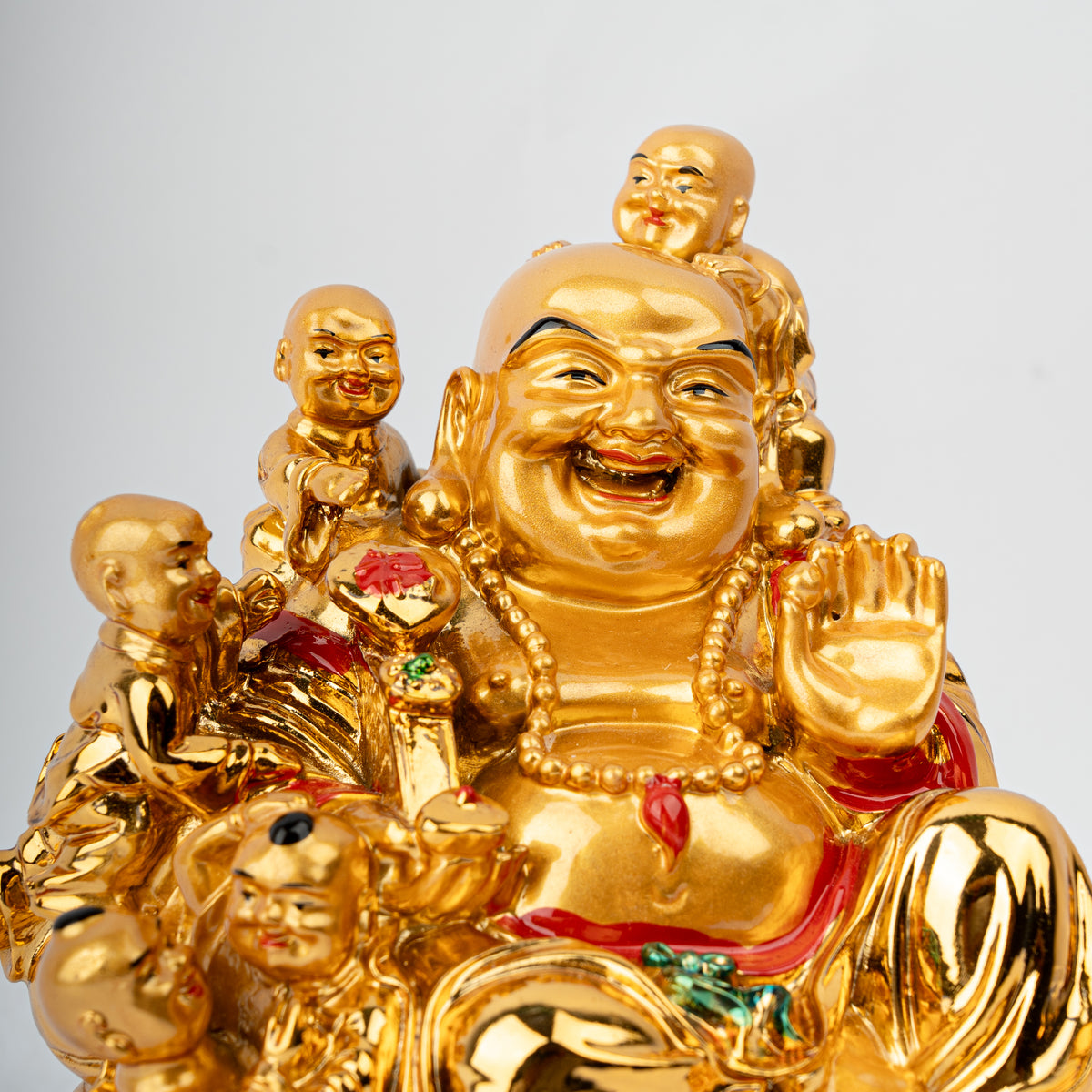 Golden Laughing Buddha with five children Idol for Wealth and Prosperity (BIG SIZE) | Feng Shui Happiness and Family Blessings Lucky Buddha Statue | Home & Office Decor