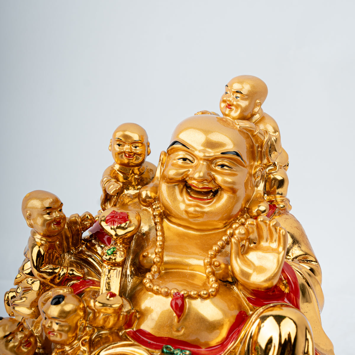 Golden Laughing Buddha with five children Idol for Wealth and Prosperity (BIG SIZE) | Feng Shui Happiness and Family Blessings Lucky Buddha Statue | Home & Office Decor