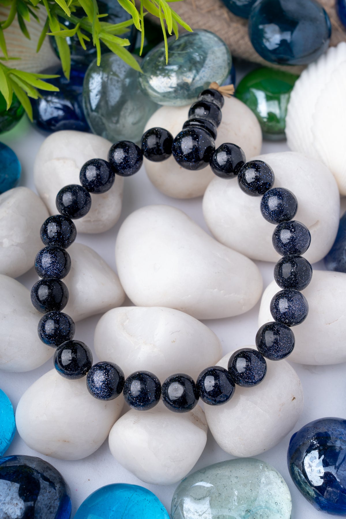 Blue Goldstone Bracelet with Guru Bead (10 mm) – Protection, Energy & Focus Jewelry for Men & Women