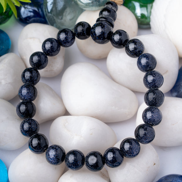 Blue Goldstone Bracelet with Guru Bead (10 mm) – Protection, Energy & Focus Jewelry for Men & Women