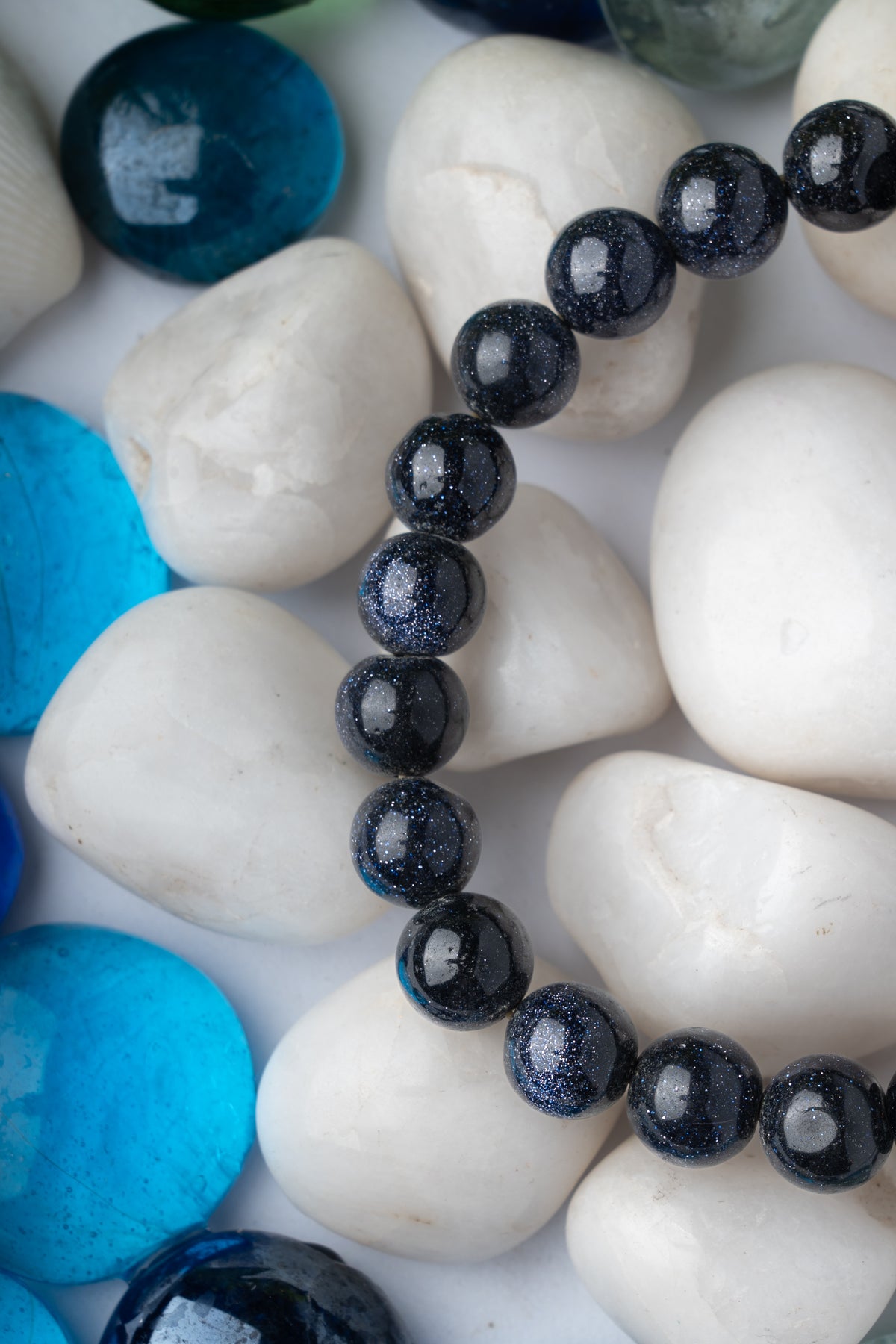 Blue Goldstone Bracelet with Guru Bead (10 mm) – Protection, Energy & Focus Jewelry for Men & Women