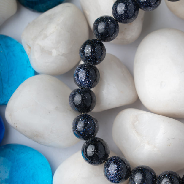 Blue Goldstone Bracelet with Guru Bead (10 mm) – Protection, Energy & Focus Jewelry for Men & Women