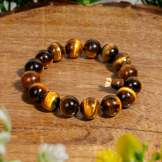 Natural Tiger’s Eye Bracelet (10 mm) with Guru Bead - Protection, Confidence & Positive Energy Jewelry for Men & Women