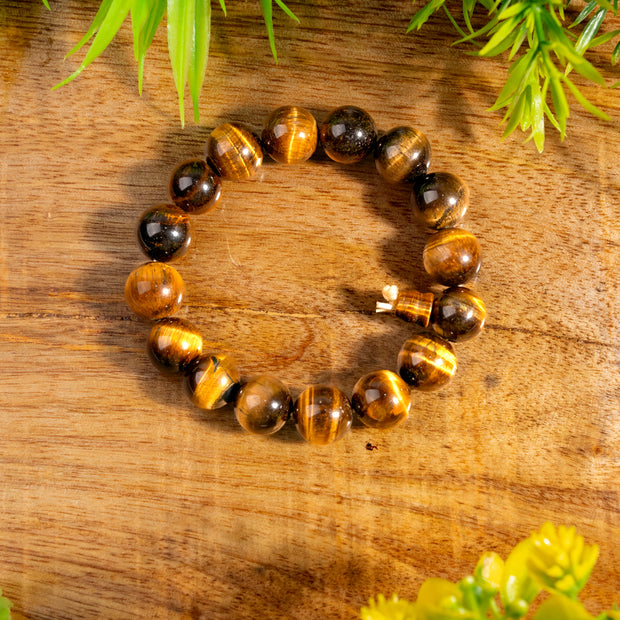 Natural Tiger’s Eye Bracelet (10 mm) with Guru Bead - Protection, Confidence & Positive Energy Jewelry for Men & Women