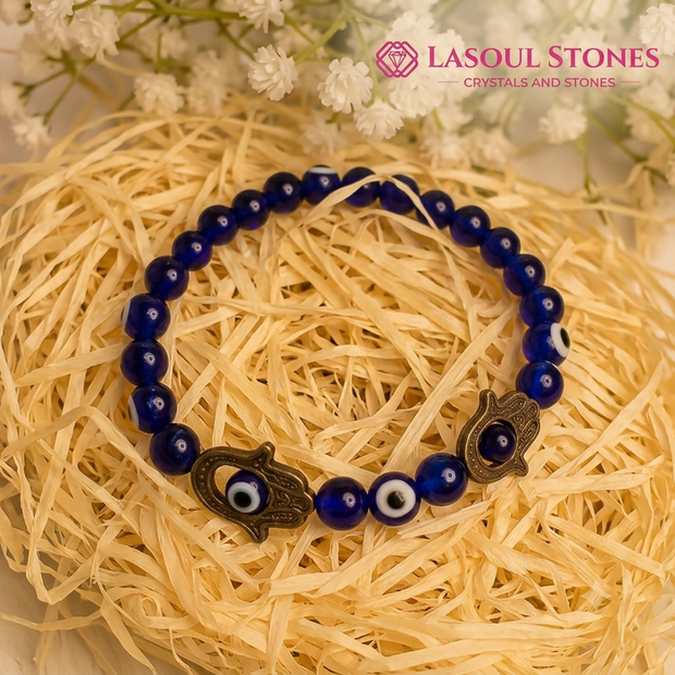 Deep Blue Evil Eye & Hamsa Hand Protection Bracelet - Adjustable Spiritual Amulet for Warding Off Negativity - Lucky Nazar Charm Jewelry for Men & Women - Meaningful Protection Gift
