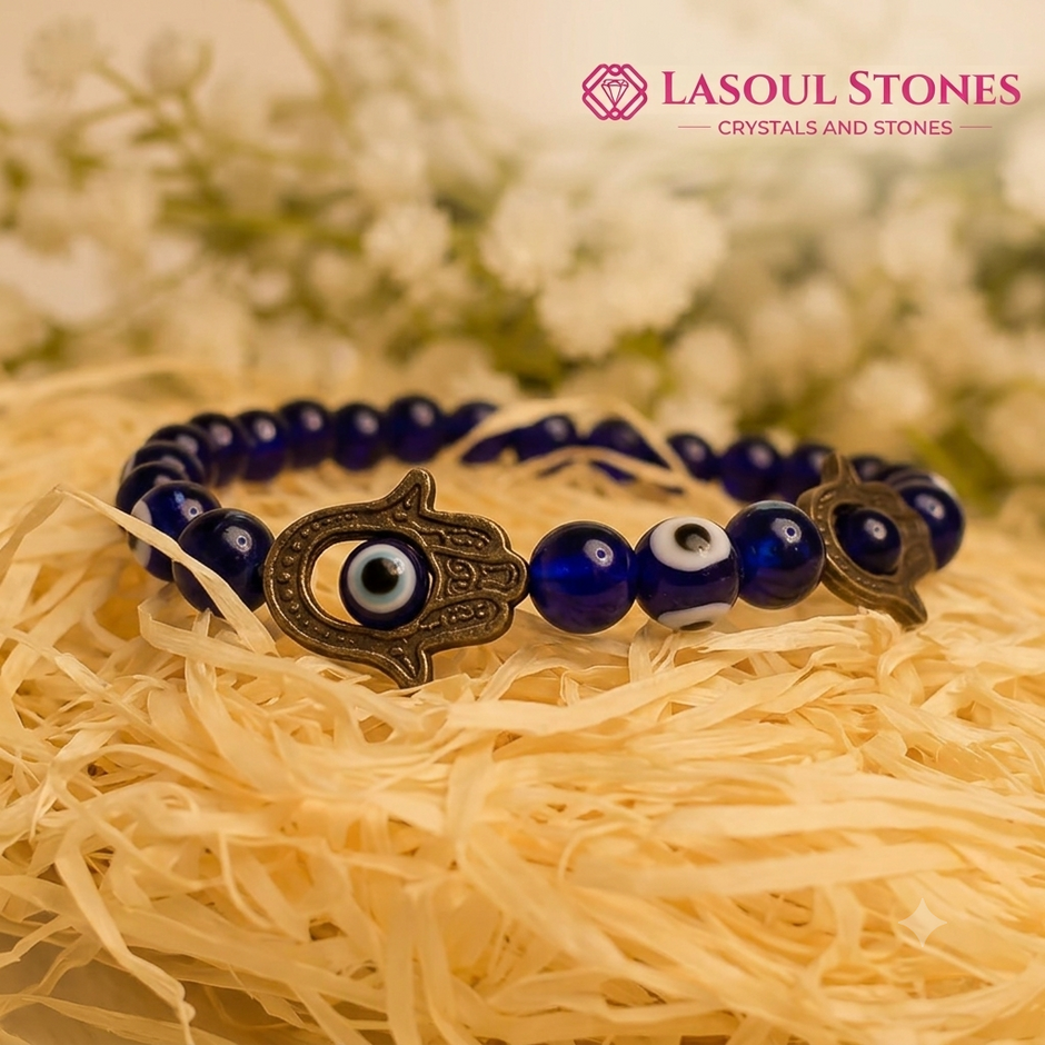 Blue Evil Eye Beaded Bracelet with Hamsa Charm – Protection & Spiritual Energy Jewelry