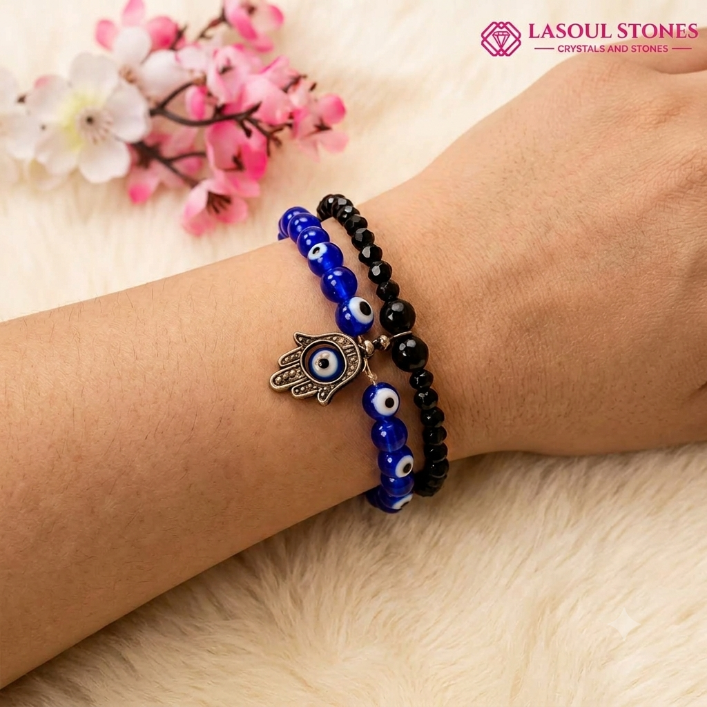 Blue Evil Eye & Hamsa Protection Bracelet Set – Good Luck & Positive Energy 💙🧿 | Adjustable Protection Bracelet for Men & Women