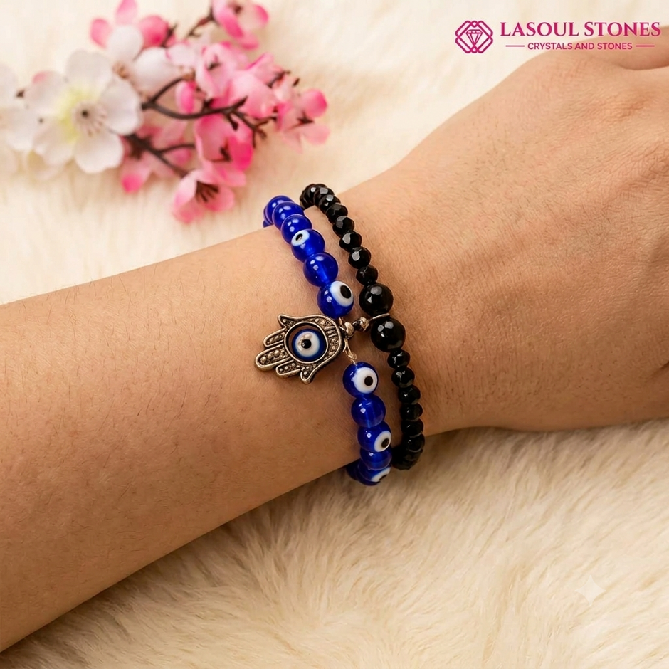 Blue Evil Eye & Hamsa Protection Bracelet Set – Good Luck & Positive Energy 💙🧿 | Adjustable Protection Bracelet for Men & Women