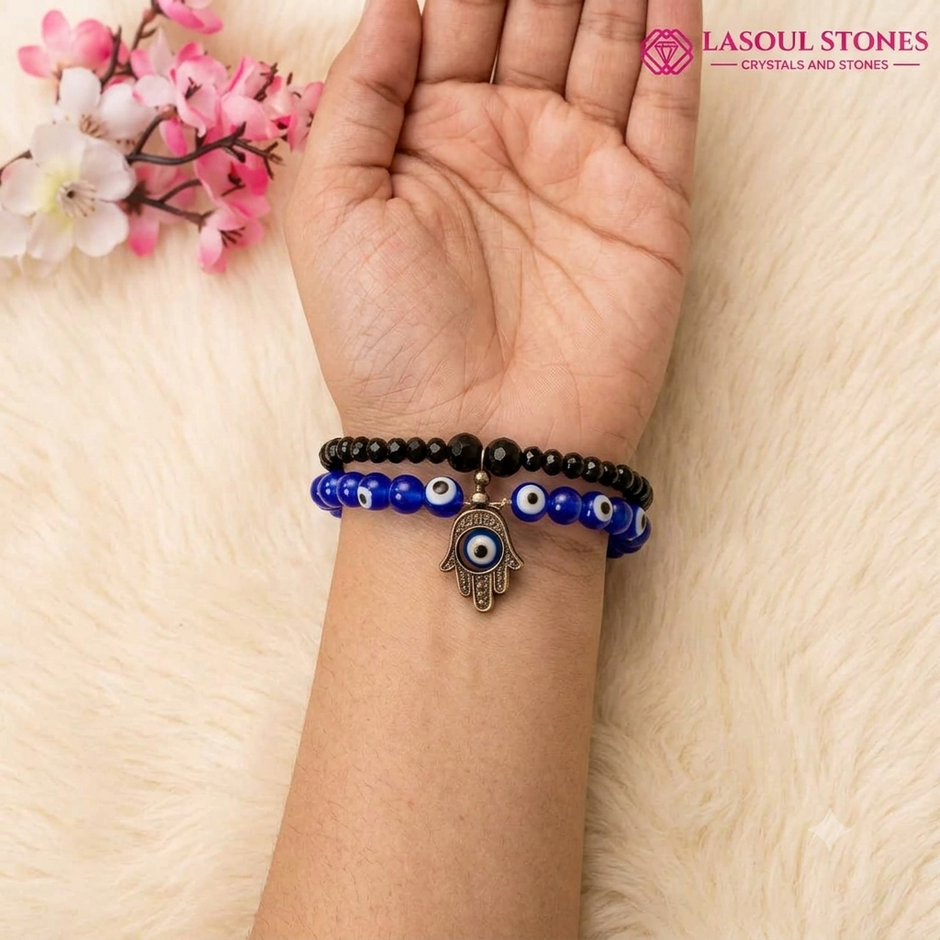 Blue Evil Eye & Hamsa Protection Bracelet Set – Good Luck & Positive Energy 💙🧿 | Adjustable Protection Bracelet for Men & Women