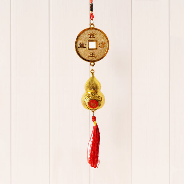 Golden Feng Shui Coin Wall Hanging  – Lucky Wealth & Prosperity Hanging Decor for Home & Office Entrance