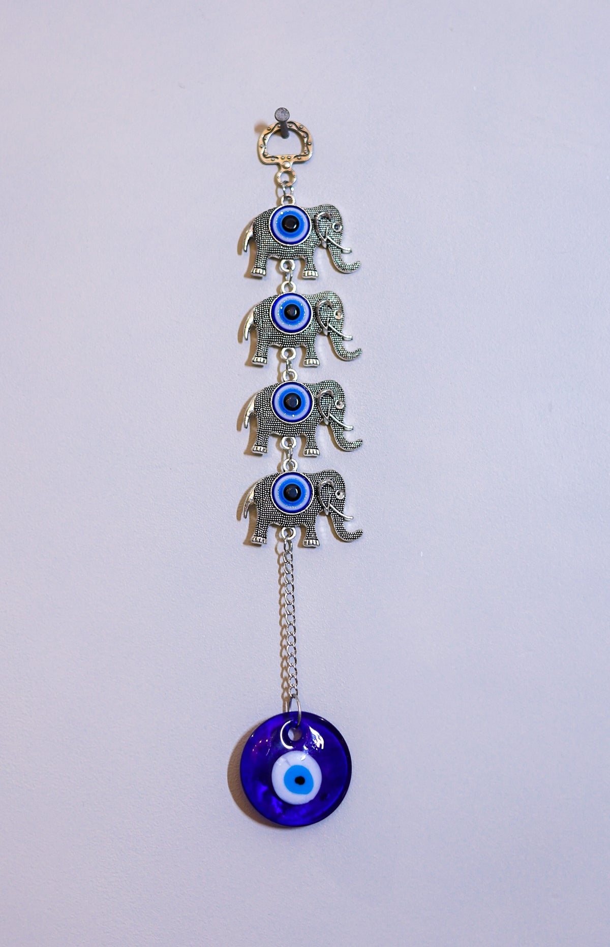Handmade Evil Eye Elephant Hanging for Home & Car | Blue Nazar Protection Wall Decor | Feng Shui Lucky Charm