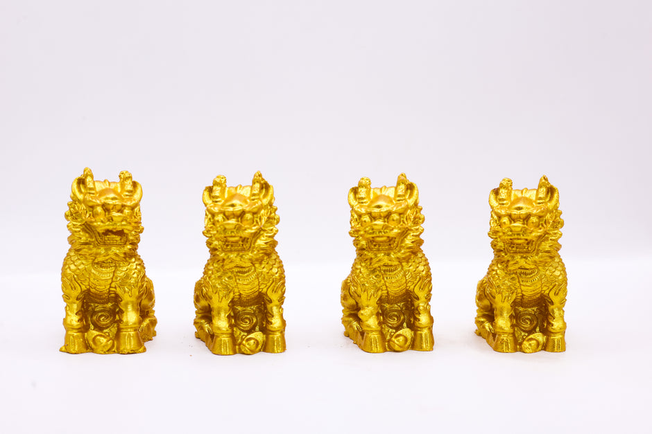 Golden Feng Shui Pi Xiu Dragon Guardian Statue Set of 4 | Lucky Wealth Protection Showpiece for Home & Office