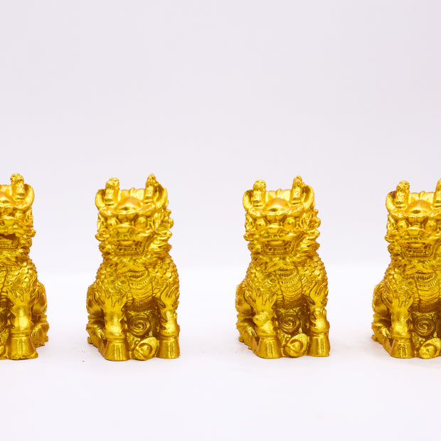 Golden Feng Shui Pi Xiu Dragon Guardian Statue Set of 4 | Lucky Wealth Protection Showpiece for Home & Office