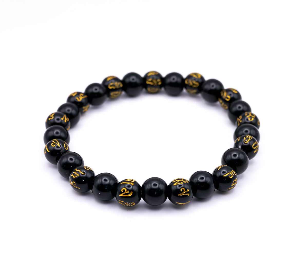 Black Tibetan Om Mani Padme Om Bracelet | Spiritual Mantra Beaded Bracelet for Men & Women | Stylish Meditation & Healing Bracelet