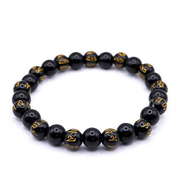 Black Tibetan Om Mani Padme Om Bracelet | Spiritual Mantra Beaded Bracelet for Men & Women | Stylish Meditation & Healing Bracelet