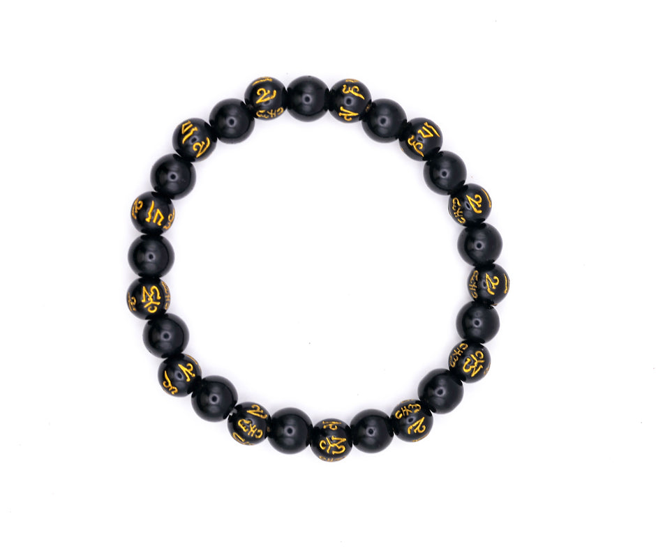 Black Tibetan Om Mani Padme Om Bracelet | Spiritual Mantra Beaded Bracelet for Men & Women | Stylish Meditation & Healing Bracelet