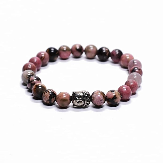 Natural Rhodonite Buddha Bracelet – Heart Harmony Stone for Love, Emotional Balance, Inner Peace & Positive Energy