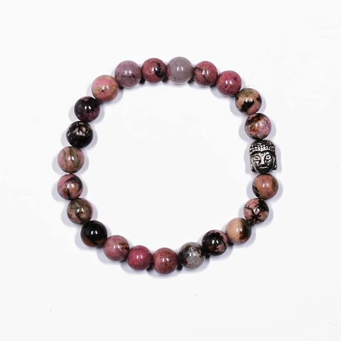 Natural Rhodonite Buddha Bracelet – Heart Harmony Stone for Love, Emotional Balance, Inner Peace & Positive Energy