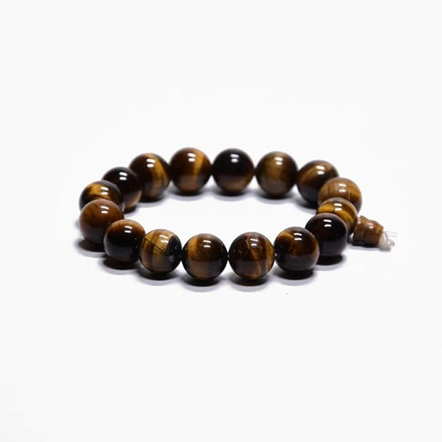 Natural Tiger Eye Beaded Bracelet (12mm)  with Guru Bead – Handmade Stone Jewelry for Protection & Confidence