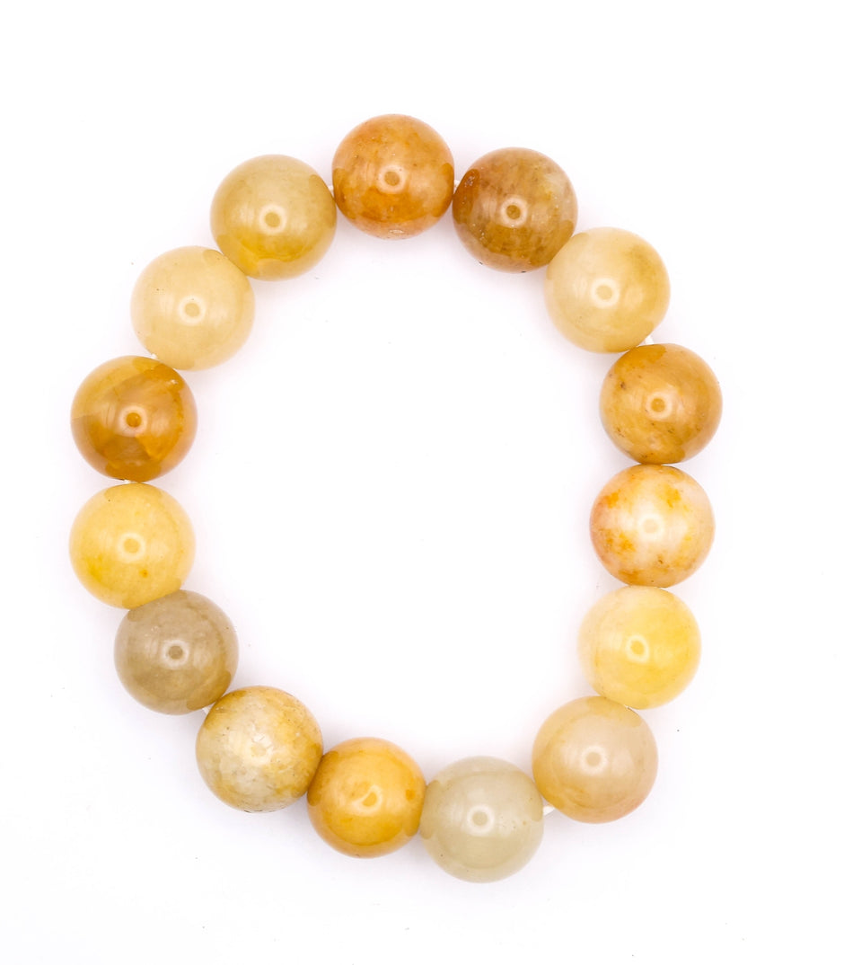 Natural Yellow Jade Beaded Bracelet (14 mm) – Handmade Healing Stone Jewelry for Men & Women
