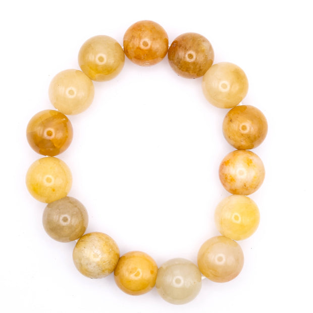 Natural Yellow Jade Beaded Bracelet (14 mm) – Handmade Healing Stone Jewelry for Men & Women