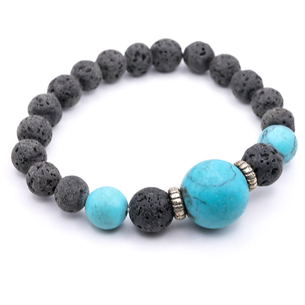 Natural Lava Stone & Turquoise Bead Bracelet – Natural Healing Energy Bracelet for Men & Women