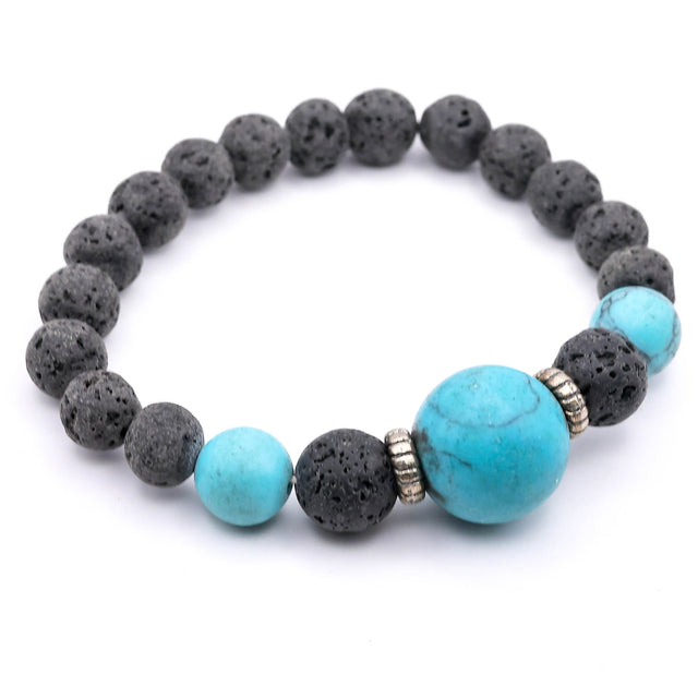Natural Lava Stone & Turquoise Bead Bracelet – Natural Healing Energy Bracelet for Men & Women