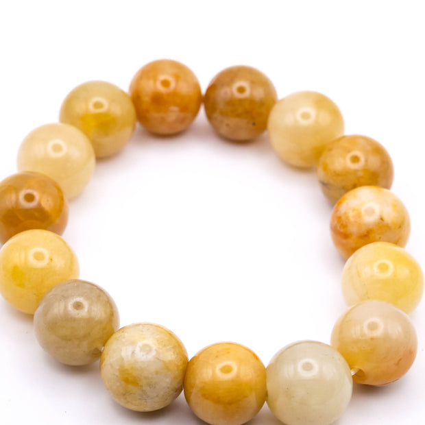 Natural Yellow Jade Beaded Bracelet (14 mm) – Handmade Healing Stone Jewelry for Men & Women