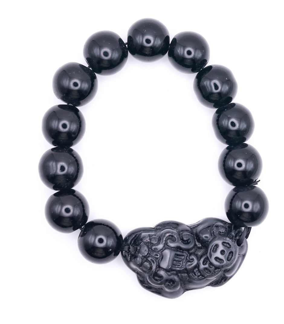 Black Obsidian Pixiu Bracelet for Protection from Negative Energy and Wealth and Prosperity– Feng Shui Protection & Wealth Bracelet for Men & Women