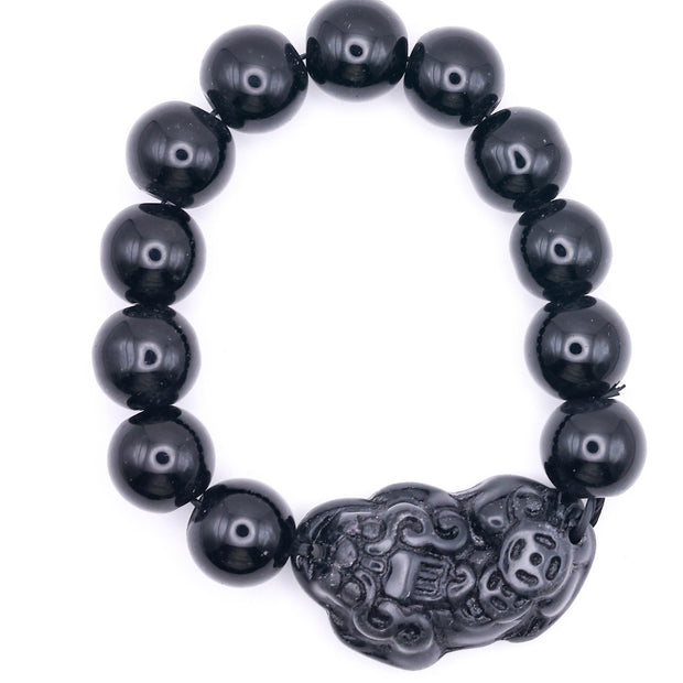 Black Obsidian Pixiu Bracelet for Protection from Negative Energy and Wealth and Prosperity– Feng Shui Protection & Wealth Bracelet for Men & Women