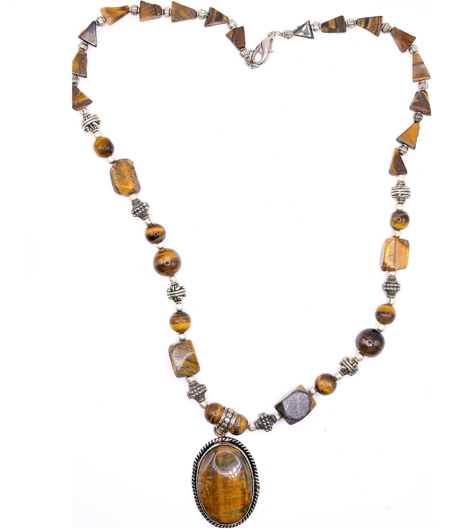 Natural Tiger’s Eye Necklace – Natural Stone Pendant Jewelry for Men & Women