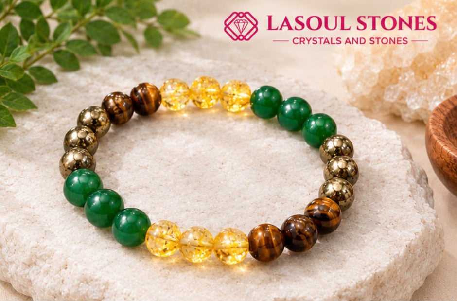 Natural Money Magnet Bracelet - Wealth, Prosperity & Success Crystal Jewelry - Green Aventurine, Golden Pyrite, Tiger’s Eye & Citrine Beaded Stretch Bracelet