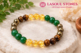 Natural Money Magnet Bracelet - Wealth, Prosperity & Success Crystal Jewelry - Green Aventurine, Golden Pyrite, Tiger’s Eye & Citrine Beaded Stretch Bracelet