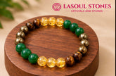 Natural Money Magnet Bracelet - Wealth, Prosperity & Success Crystal Jewelry - Green Aventurine, Golden Pyrite, Tiger’s Eye & Citrine Beaded Stretch Bracelet