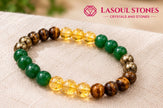 Natural Money Magnet Bracelet - Wealth, Prosperity & Success Crystal Jewelry - Green Aventurine, Golden Pyrite, Tiger’s Eye & Citrine Beaded Stretch Bracelet