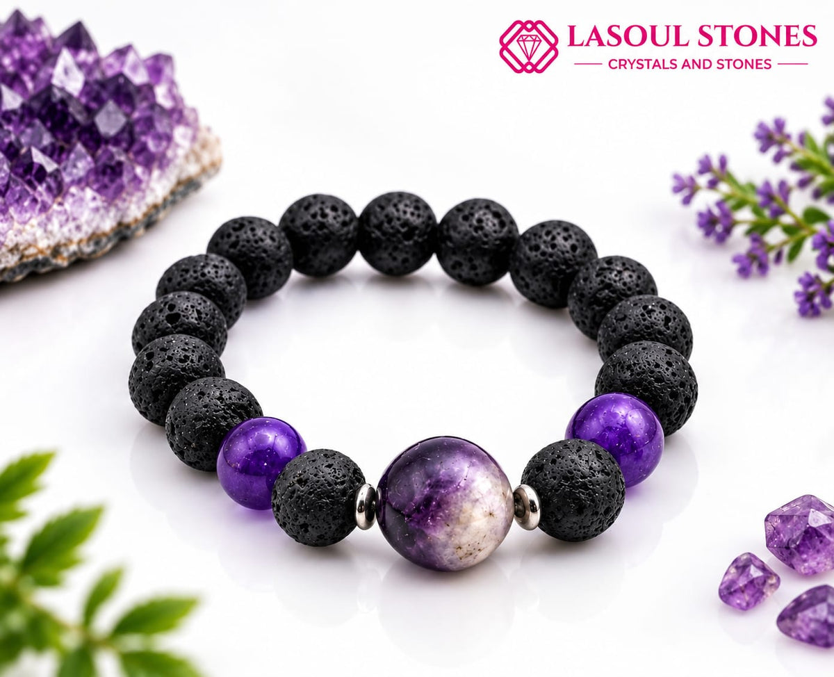 Calm Mind Amethyst Lava Stone Bracelet for Peace, Balance and Inner Strength I Unisex Bracelet